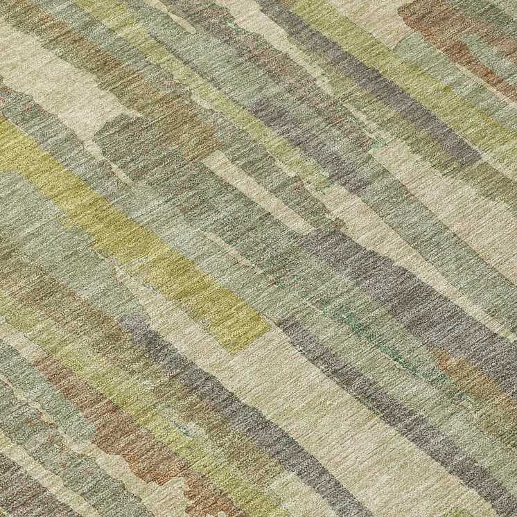 8' X 10' Artichoke Green And Ivory Striped Washable Indoor Outdoor Area Rug
