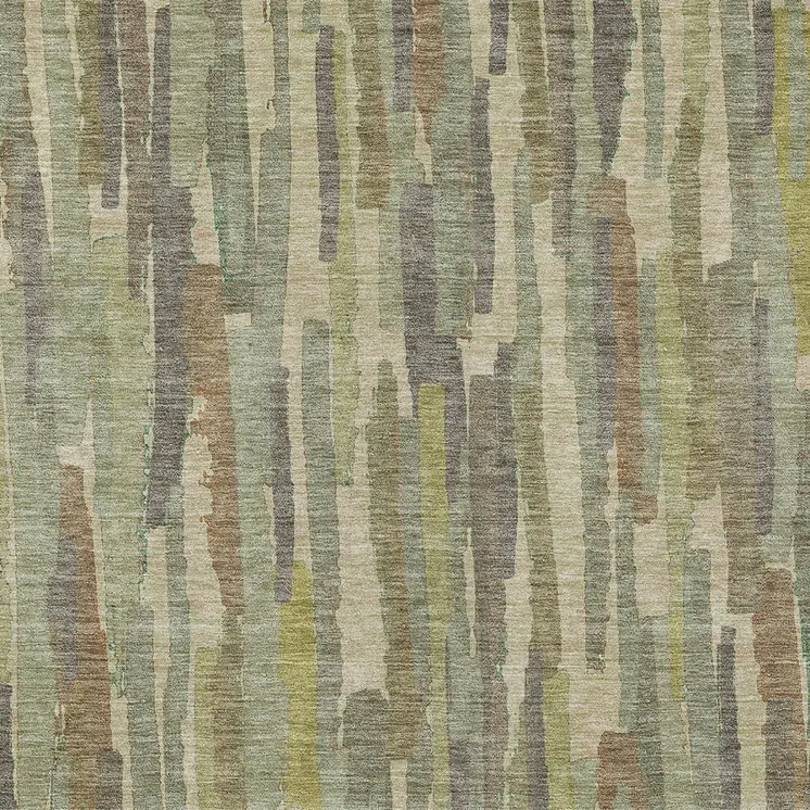 10' X 14' Artichoke Green And Ivory Striped Washable Indoor Outdoor Area Rug