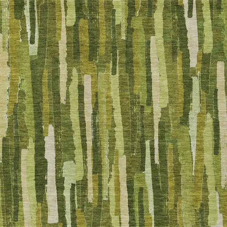 3' X 5' Green And Olive Green Striped Washable Indoor Outdoor Area Rug