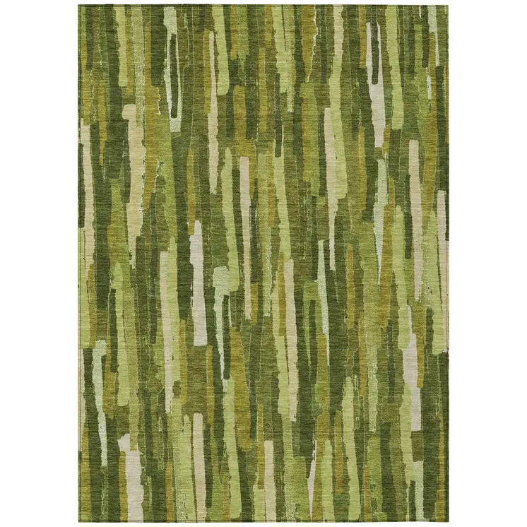 3' X 5' Green And Olive Green Striped Washable Indoor Outdoor Area Rug
