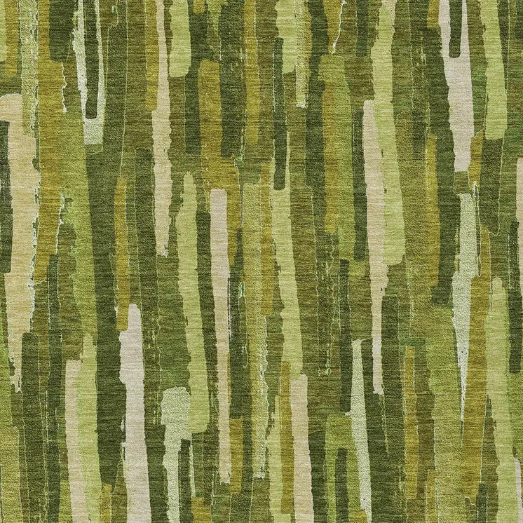 5' X 8' Green And Olive Green Striped Washable Indoor Outdoor Area Rug