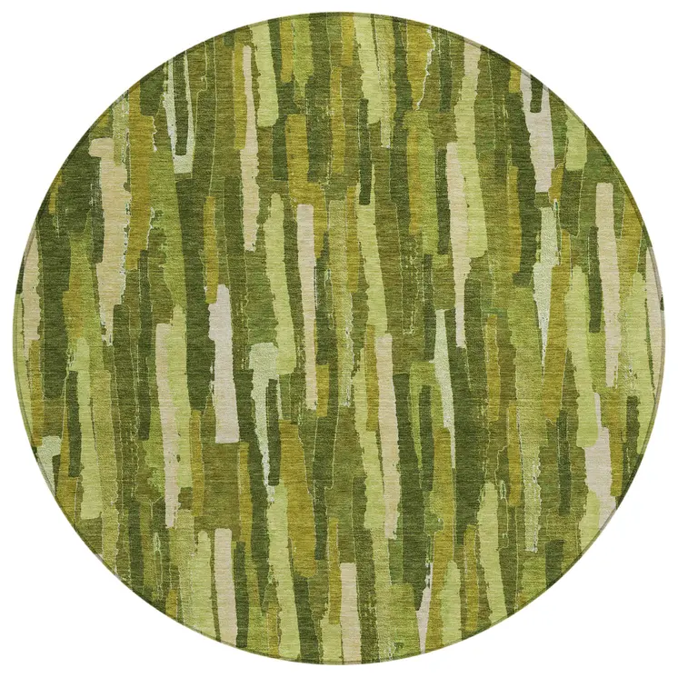 8' Green And Olive Green Round Striped Washable Indoor Outdoor Area Rug