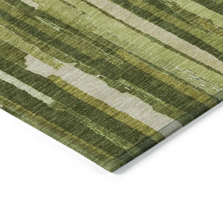 8' Green And Olive Green Round Striped Washable Indoor Outdoor Area Rug
