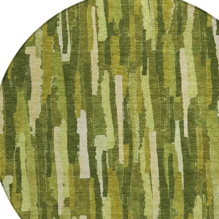 8' Green And Olive Green Round Striped Washable Indoor Outdoor Area Rug