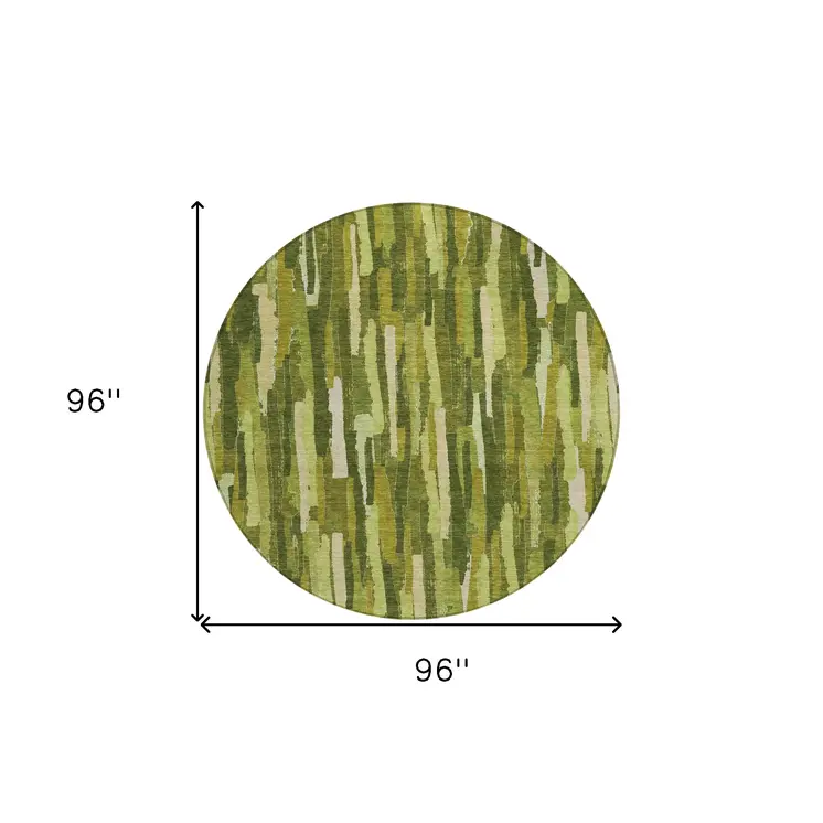 8' Green And Olive Green Round Striped Washable Indoor Outdoor Area Rug