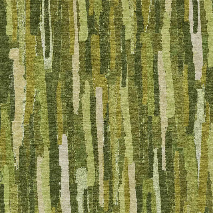 8' X 10' Green And Olive Green Striped Washable Indoor Outdoor Area Rug