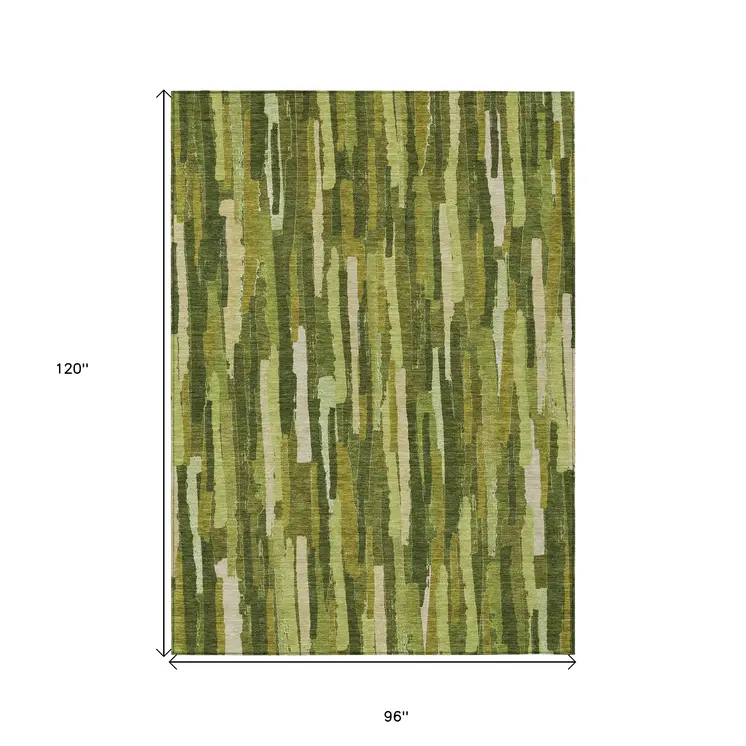 8' X 10' Green And Olive Green Striped Washable Indoor Outdoor Area Rug