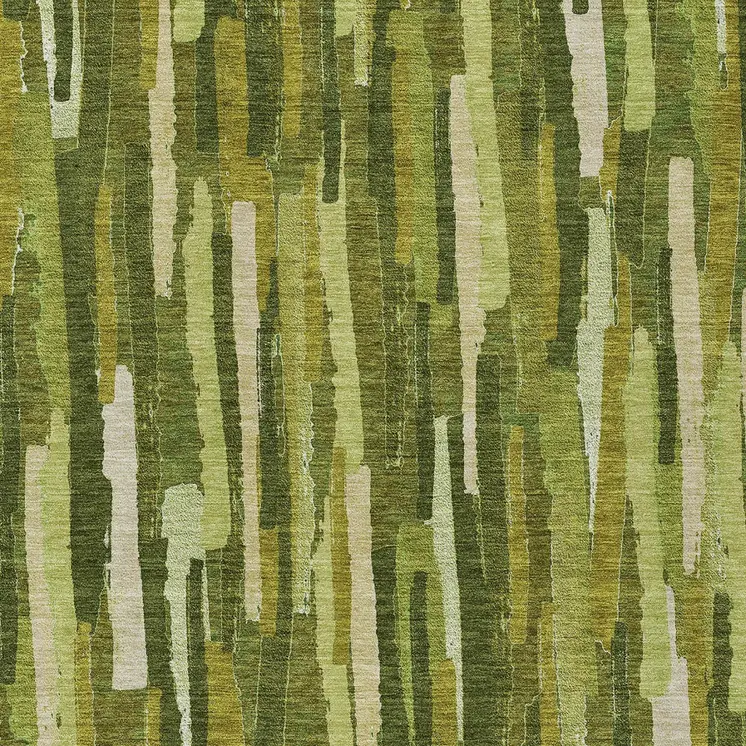 9' X 12' Green And Olive Green Striped Washable Indoor Outdoor Area Rug