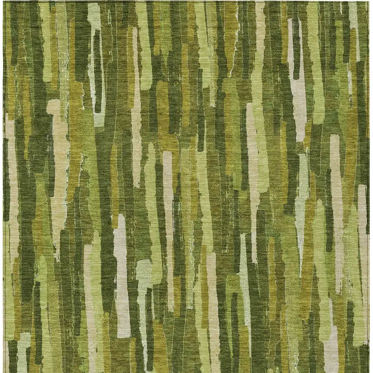 10' X 14' Green And Olive Green Striped Washable Indoor Outdoor Area Rug