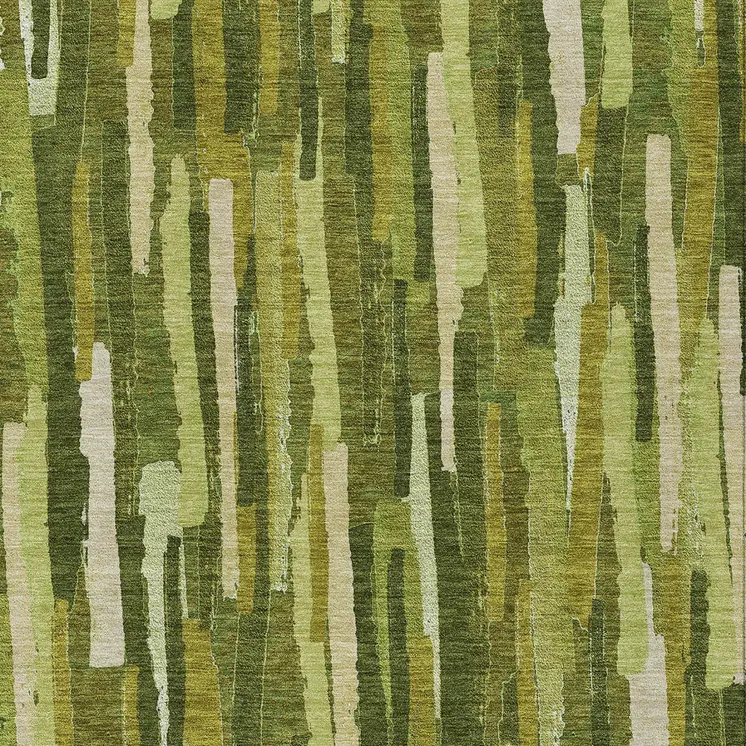 10' X 14' Green And Olive Green Striped Washable Indoor Outdoor Area Rug
