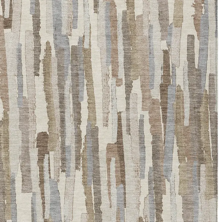 5' X 8' Ivory And Beige Striped Washable Indoor Outdoor Area Rug