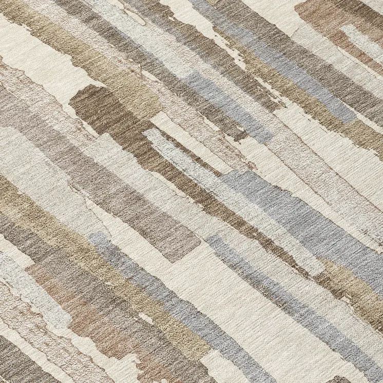 8' Ivory And Beige Round Striped Washable Indoor Outdoor Area Rug
