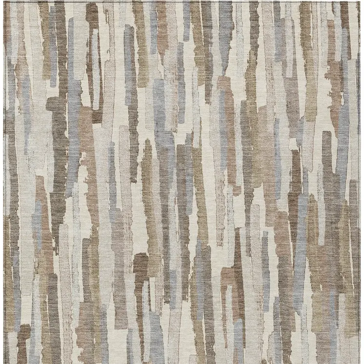 9' X 12' Ivory And Beige Striped Washable Indoor Outdoor Area Rug