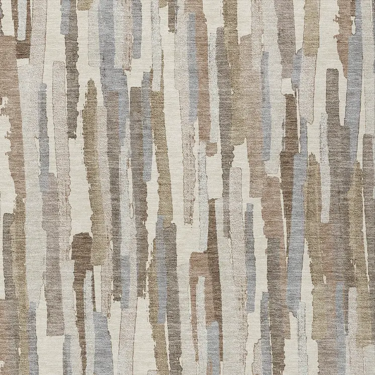 9' X 12' Ivory And Beige Striped Washable Indoor Outdoor Area Rug
