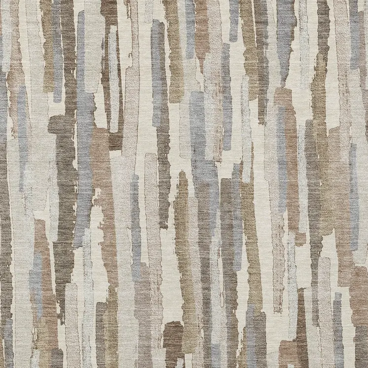 10' X 14' Ivory And Beige Striped Washable Indoor Outdoor Area Rug