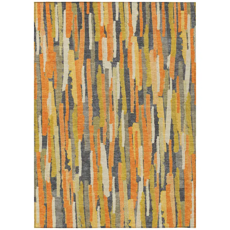 3' X 5' Orange And Beige Striped Washable Indoor Outdoor Area Rug