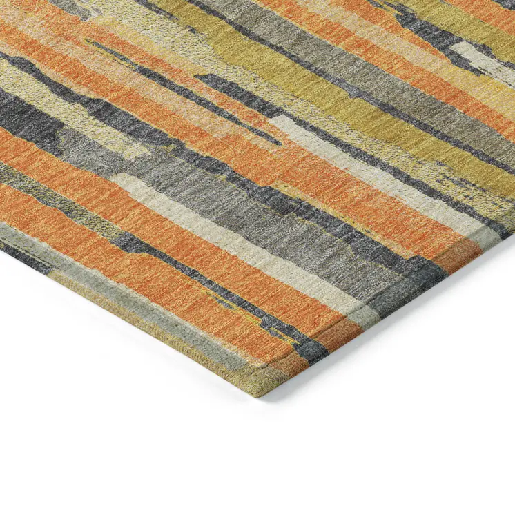 3' X 5' Orange And Beige Striped Washable Indoor Outdoor Area Rug