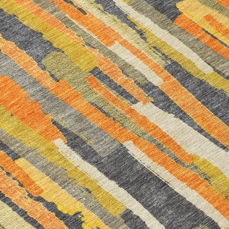 3' X 5' Orange And Beige Striped Washable Indoor Outdoor Area Rug