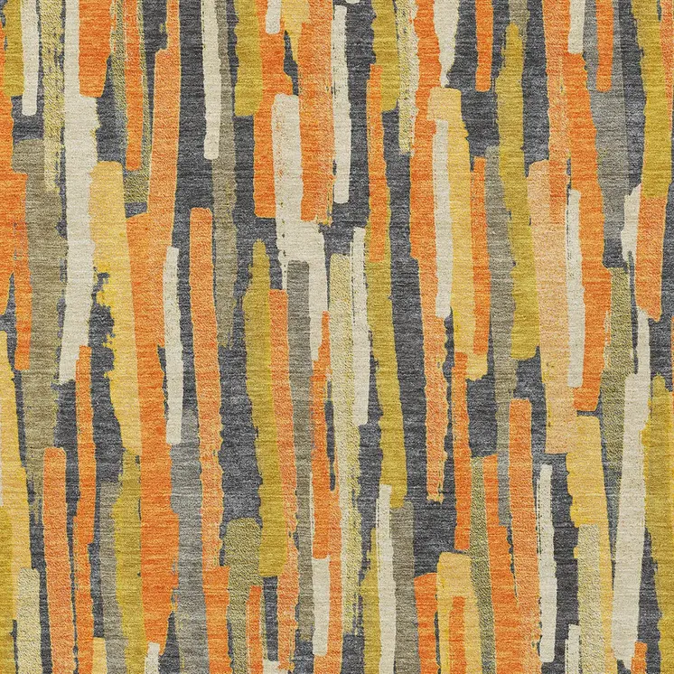 5' X 8' Orange And Beige Striped Washable Indoor Outdoor Area Rug