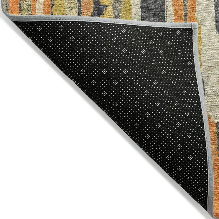 8' X 10' Orange And Beige Striped Washable Indoor Outdoor Area Rug