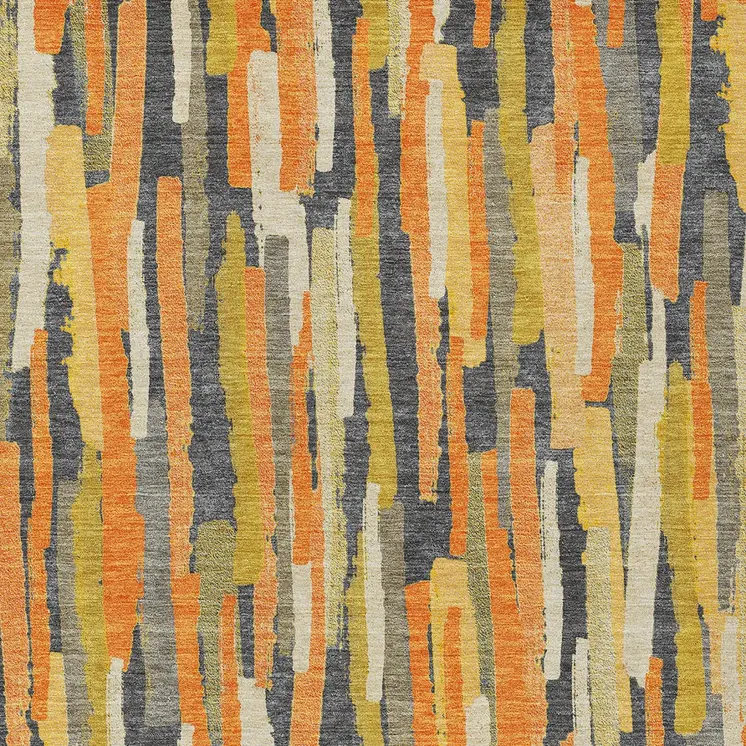8' X 10' Orange And Beige Striped Washable Indoor Outdoor Area Rug