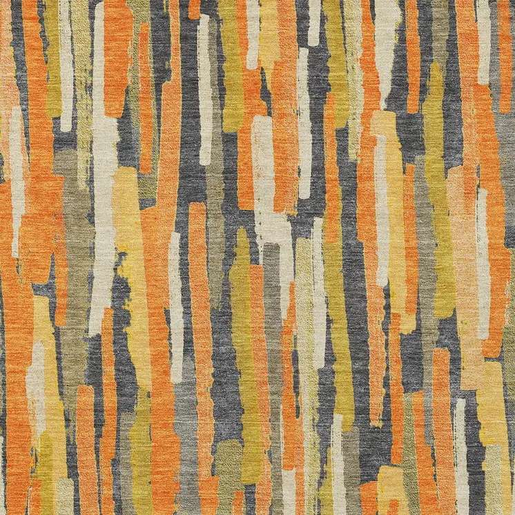 9' X 12' Orange And Beige Striped Washable Indoor Outdoor Area Rug