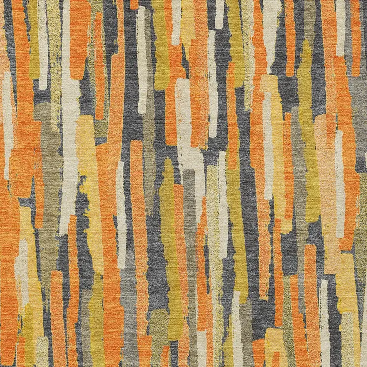 10' X 14' Orange And Beige Striped Washable Indoor Outdoor Area Rug
