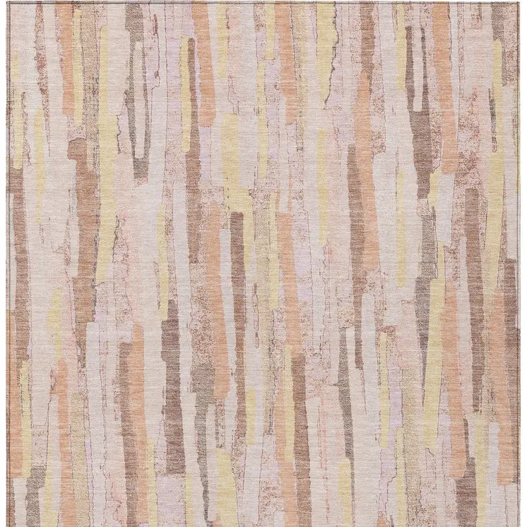 3' X 5' Pink And Beige Striped Washable Indoor Outdoor Area Rug