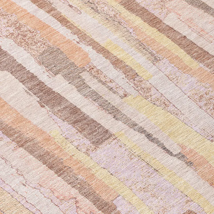3' X 5' Pink And Beige Striped Washable Indoor Outdoor Area Rug