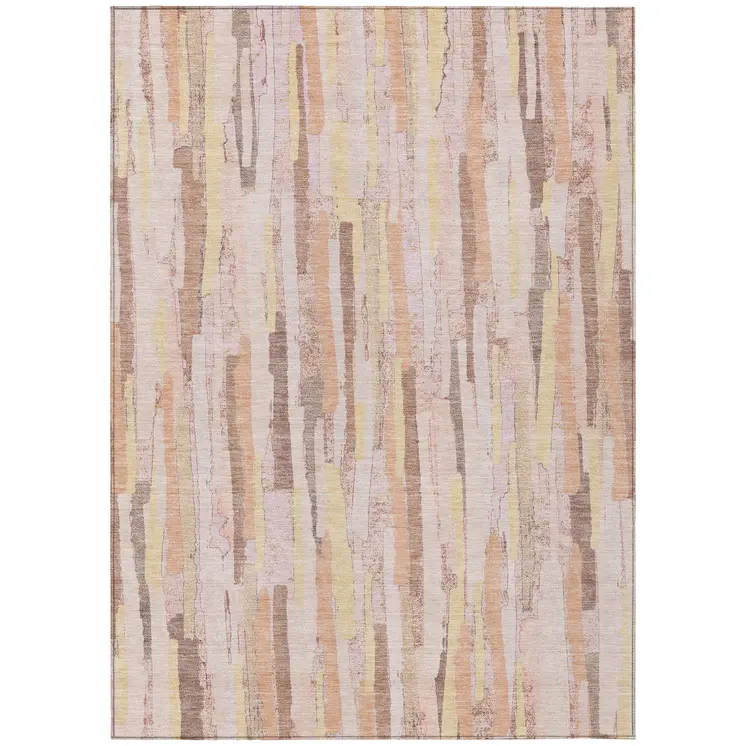 5' X 8' Pink And Beige Striped Washable Indoor Outdoor Area Rug