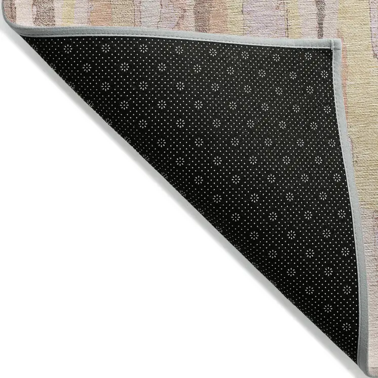 5' X 8' Pink And Beige Striped Washable Indoor Outdoor Area Rug