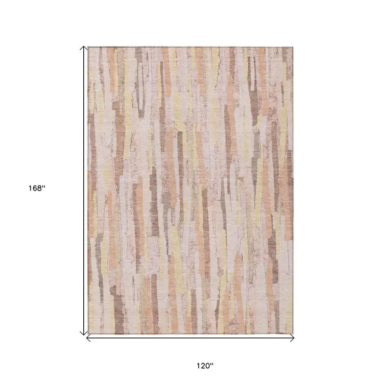 10' X 14' Pink And Beige Striped Washable Indoor Outdoor Area Rug