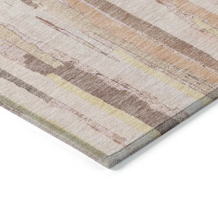 10' X 14' Pink And Beige Striped Washable Indoor Outdoor Area Rug