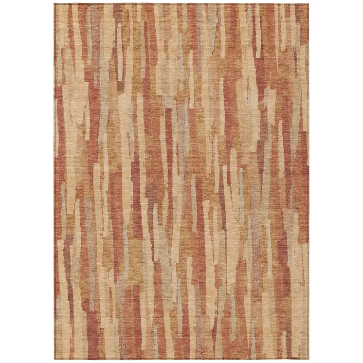 5' X 8' Salmon And Terra Cotta Striped Washable Indoor Outdoor Area Rug