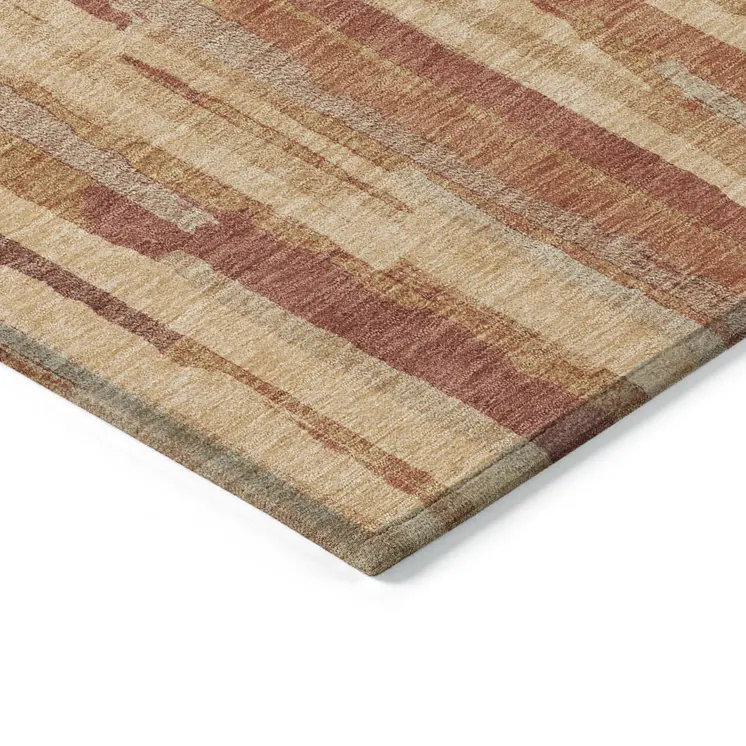 5' X 8' Salmon And Terra Cotta Striped Washable Indoor Outdoor Area Rug
