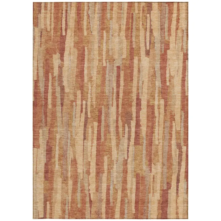 5' X 8' Salmon And Terra Cotta Striped Washable Indoor Outdoor Area Rug