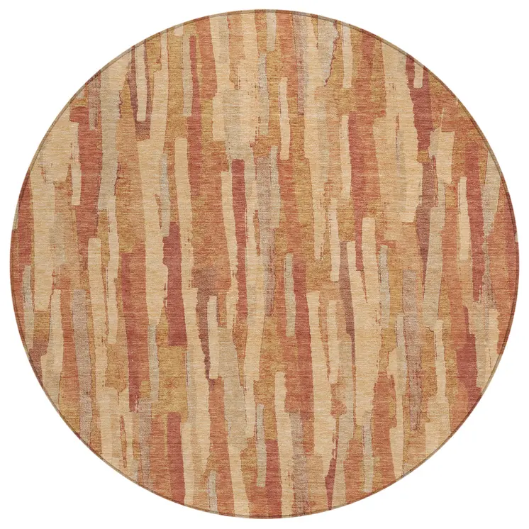 8' Salmon And Terra Cotta Round Striped Washable Indoor Outdoor Area Rug