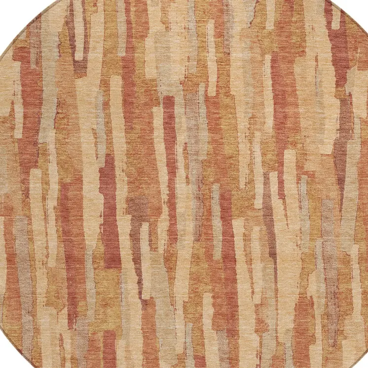 8' Salmon And Terra Cotta Round Striped Washable Indoor Outdoor Area Rug