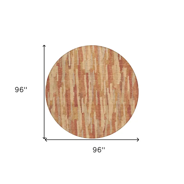 8' Salmon And Terra Cotta Round Striped Washable Indoor Outdoor Area Rug