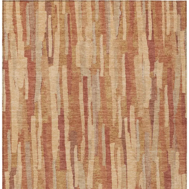 10' X 14' Salmon And Terra Cotta Striped Washable Indoor Outdoor Area Rug