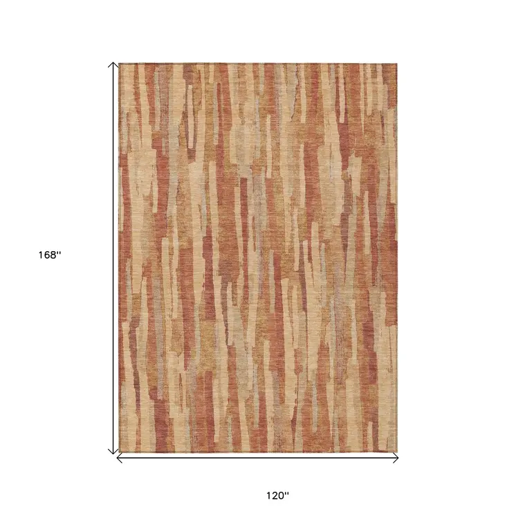 10' X 14' Salmon And Terra Cotta Striped Washable Indoor Outdoor Area Rug