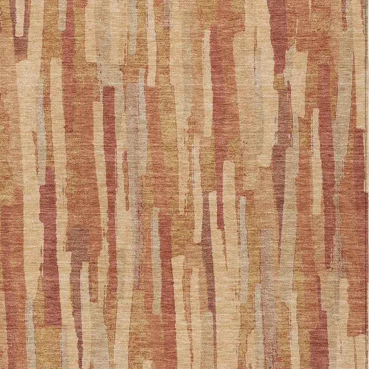 10' X 14' Salmon And Terra Cotta Striped Washable Indoor Outdoor Area Rug
