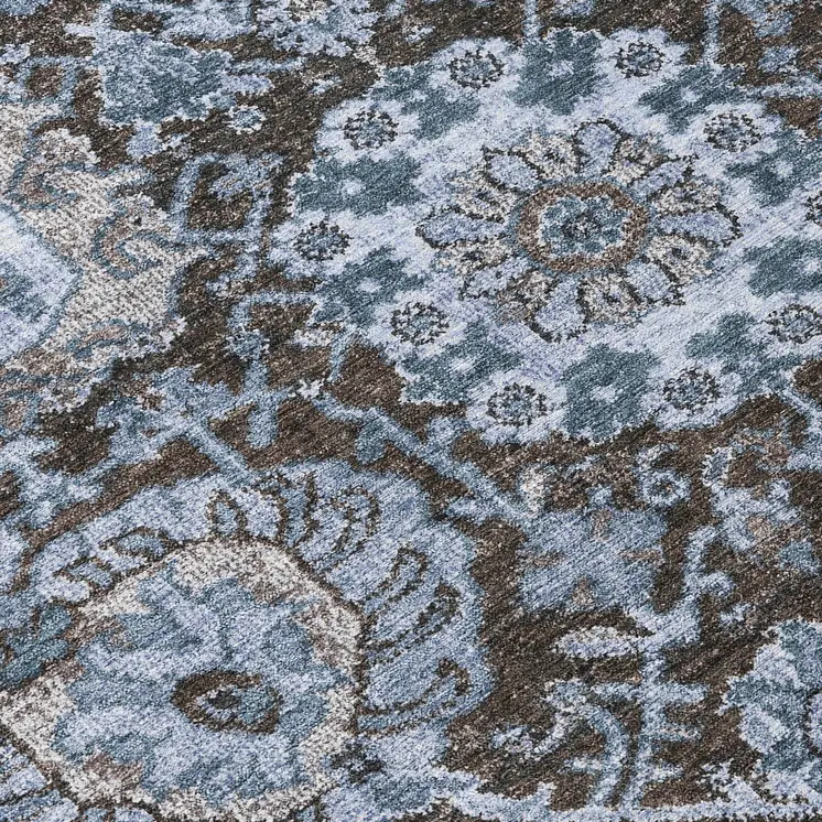 3' X 5' Denim Blue And Slate Blue Damask Washable Indoor Outdoor Area Rug
