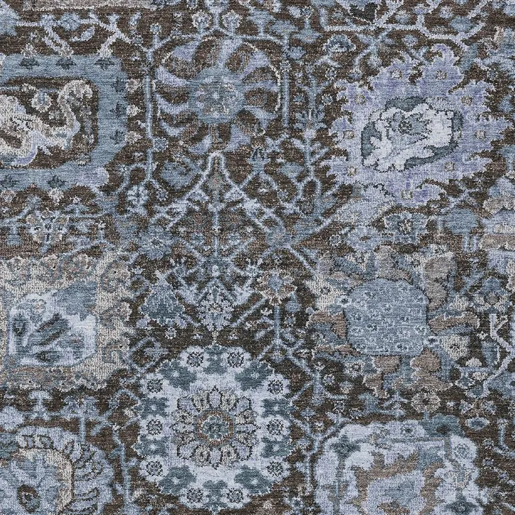 9' X 12' Denim Blue And Slate Blue Damask Washable Indoor Outdoor Area Rug