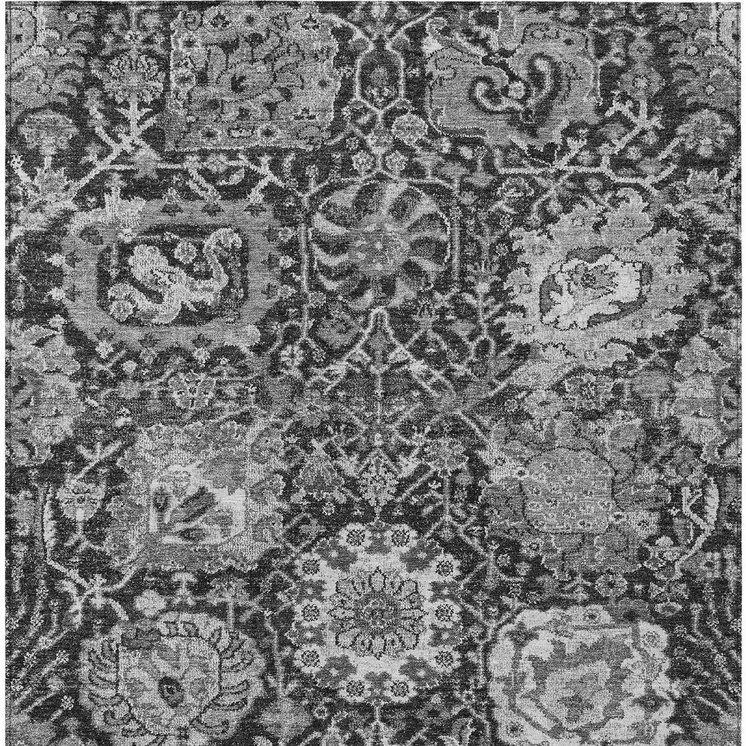 3' X 5' Gray And Ash Gray Damask Washable Indoor Outdoor Area Rug