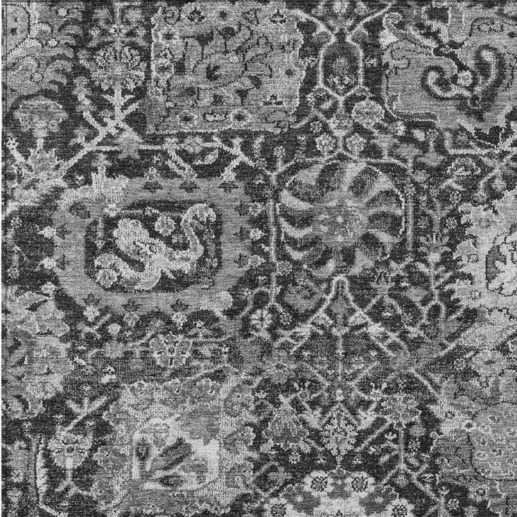 3' X 5' Gray And Ash Gray Damask Washable Indoor Outdoor Area Rug