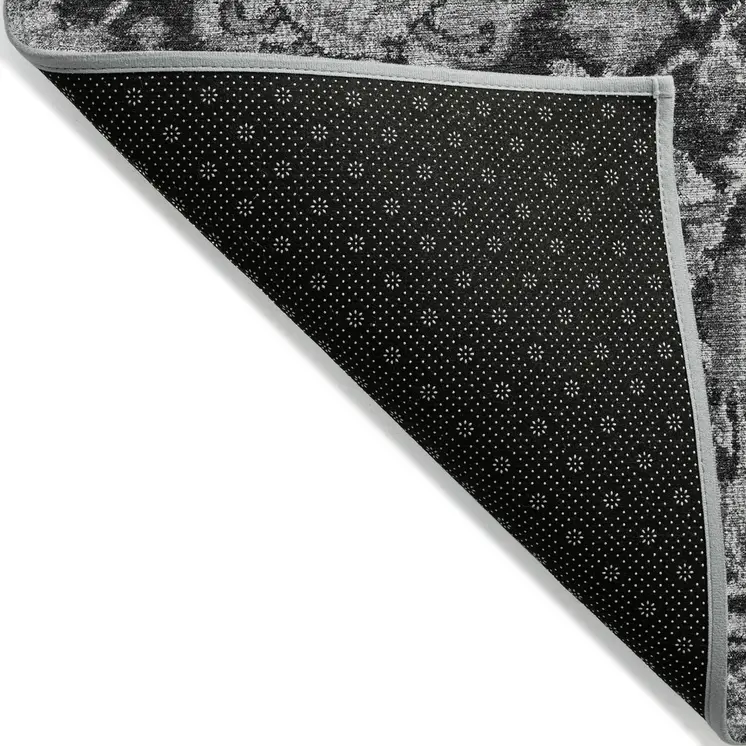8' X 10' Gray And Ash Gray Damask Washable Indoor Outdoor Area Rug