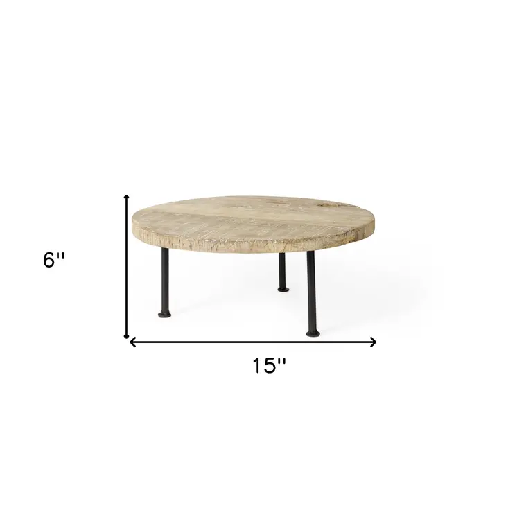 15" Light Brown And Black Round Solid Wood Handmade Riser Tray