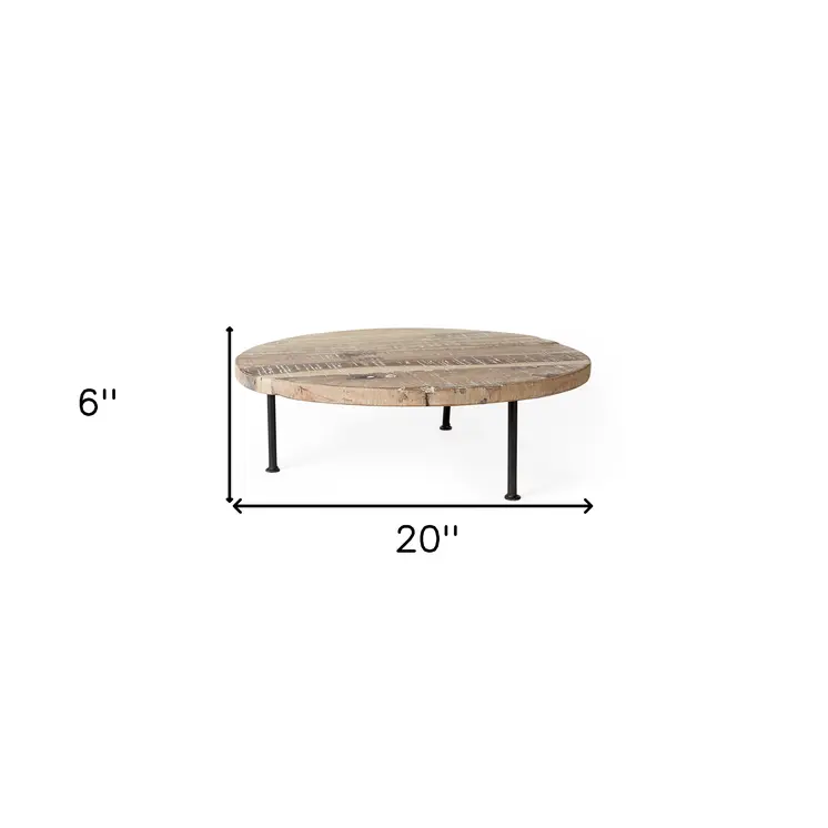 20" Light Brown And Black Solid Wood Handmade Round Riser Tray
