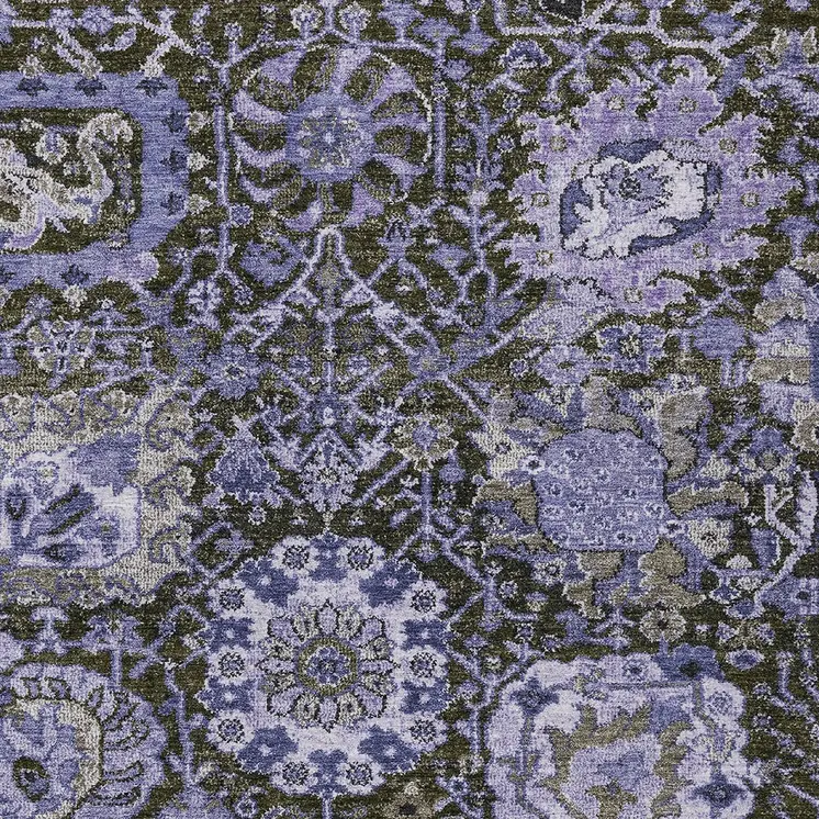 3' X 5' Purple And Black Damask Washable Indoor Outdoor Area Rug